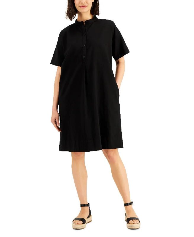 Eileen Fisher Womens Organic Cotton Mandarin Collar Shirtdress