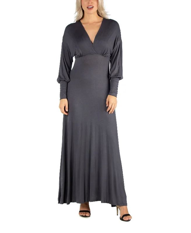 24seven Comfort Apparel Womens Formal Long Sleeve Maxi Dress