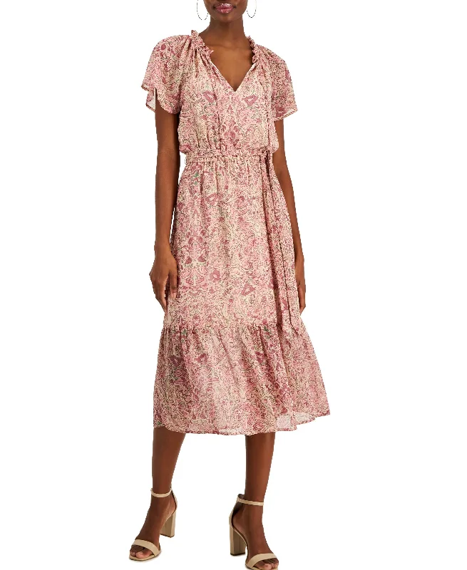 Women's Paisley Flutter-Sleeve Midi Dress