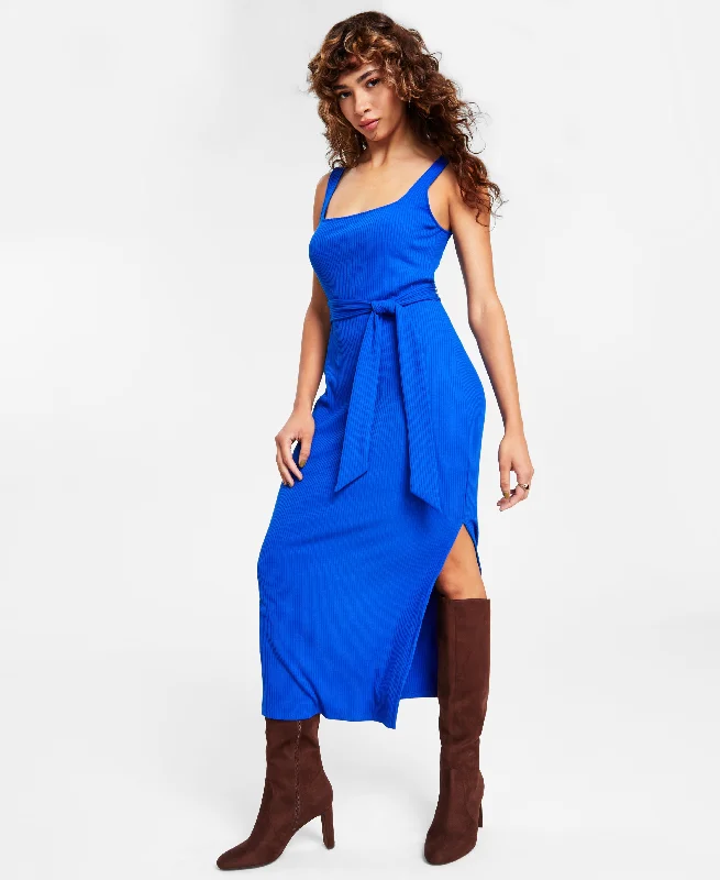 Women's Square-Neck Tie Midi Dress