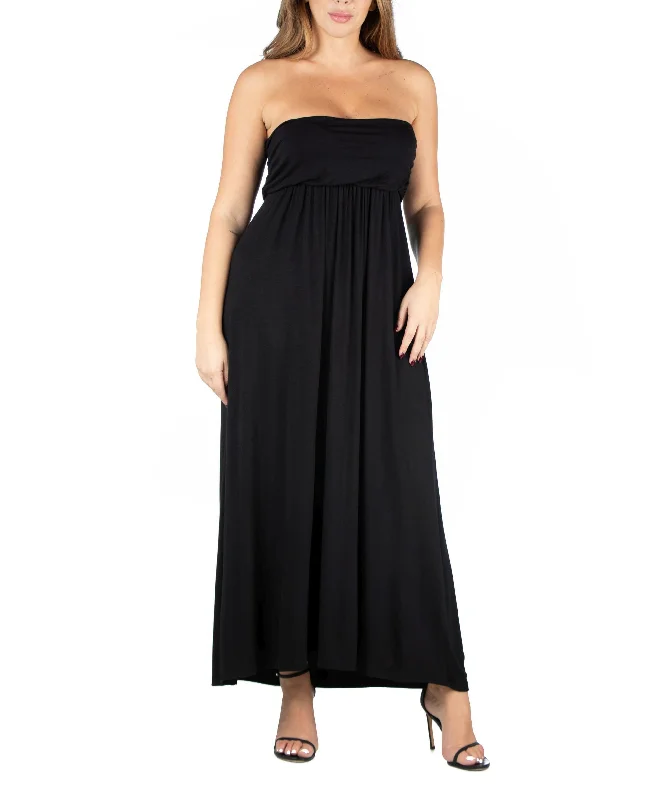 24seven Comfort Apparel Plus Size Strapless Maxi Dress