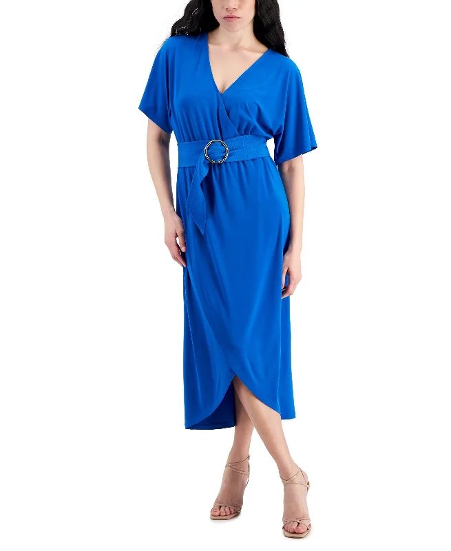 Petite Belted Faux-Wrap Midi Dress