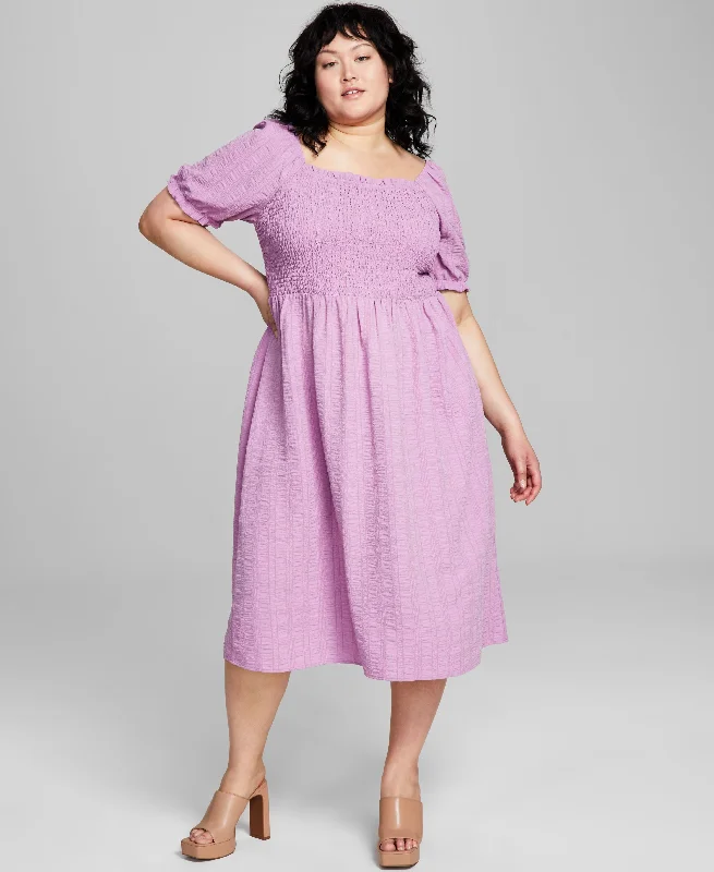 Trendy Plus Size Textured Smocked Midi Dress