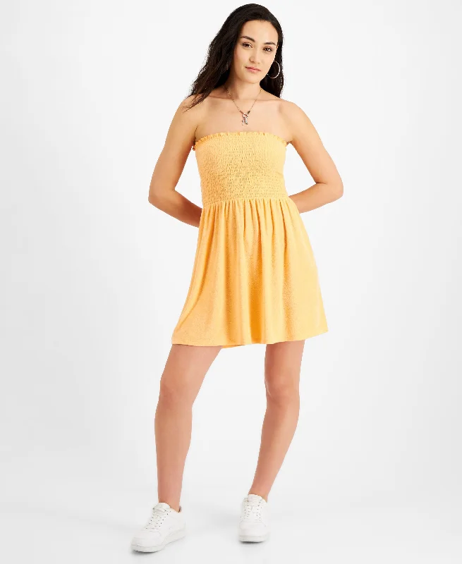 Juniors' Terry Cloth Smocked Strapless Dress