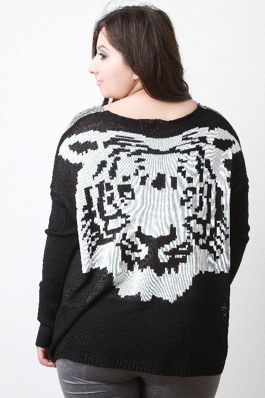Tiger Back Marled Knit Sweater Top Country