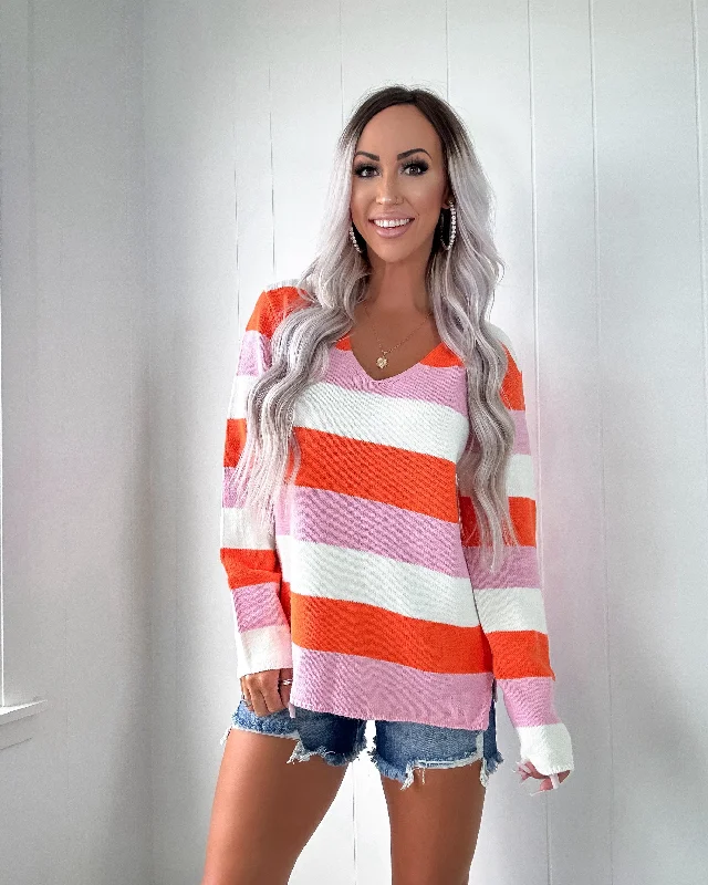 Autumn Hug Colorblock Sweater - Orange Minimalist Women's Casual
