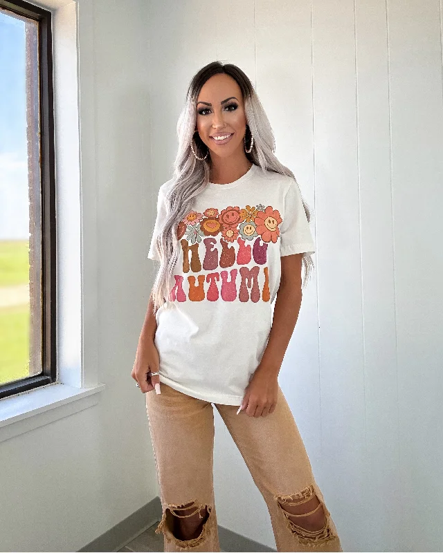 Hello Autumn Graphic Tee - Vintage White Artistic Women's Avant - 