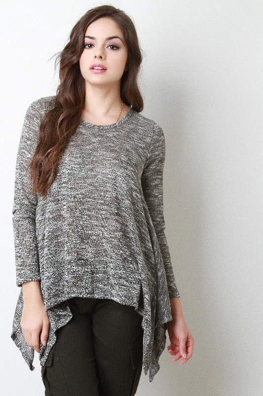Marled Knit Sharkbite Hem Long Sleeves Top purpose