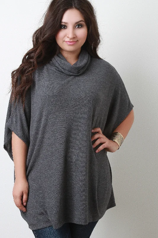 Turtleneck Soft Knit Dropped Shoulders Top Sporty Women's Tennis