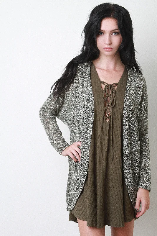 Melange Knit Dolman Long Sleeve Cardigan Modern Women's 