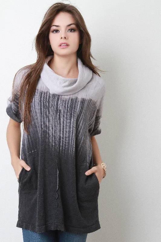 Ombre Turtleneck Short Dolman Sleeves Tunic Top Sporty Women's Tennis