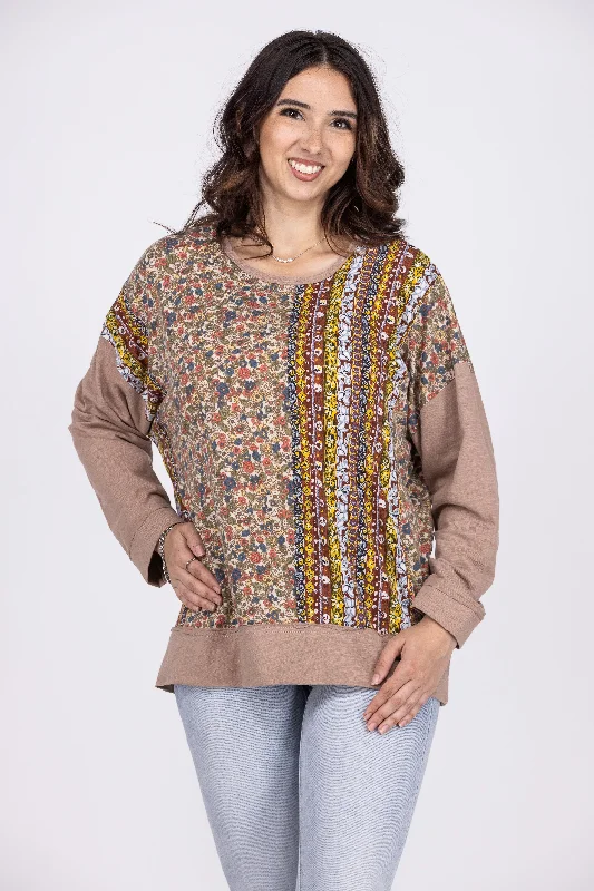 The Only Friend Women's Boho Multi Print Long Sleeve Top Modern Women's 