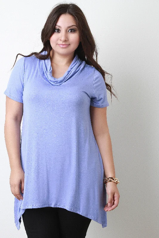 Turtleneck Sharkbite Short Sleeves Top Elegant Women's 